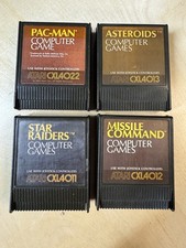 Atari 400 800 XL XE 4 Game Cartridges - Pacman - Asteroids- Star Raiders - M C