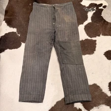 Antique French Striped Workwear Pants - Button Fly 1900s Distressed Thrashed