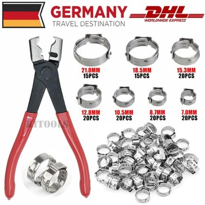 Edelstahl 1 Ohr Schlauchschellen Sortiment 130-tlg Zange Set KFZ Schlauchklemmen