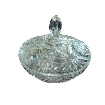 7  Vintage Anchor Hocking Pre-Cut Glass Candy Dish With Lid Has Small Chip
