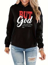 Women'S Black Hoodie with Inspirational But God Print - Casual Long Sleeve Pullo