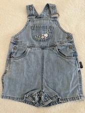 Carters Vintage Y2K Baby Girls 3-6m Denim Shortalls Overalls Floral Embroidered