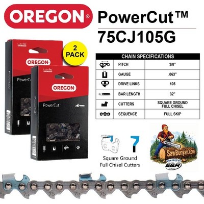 2-pack 32'' Chains - Oregon PowerCut 75CJ105G (3/8'' Pitch, .063'' Gauge, 105 DL) 2