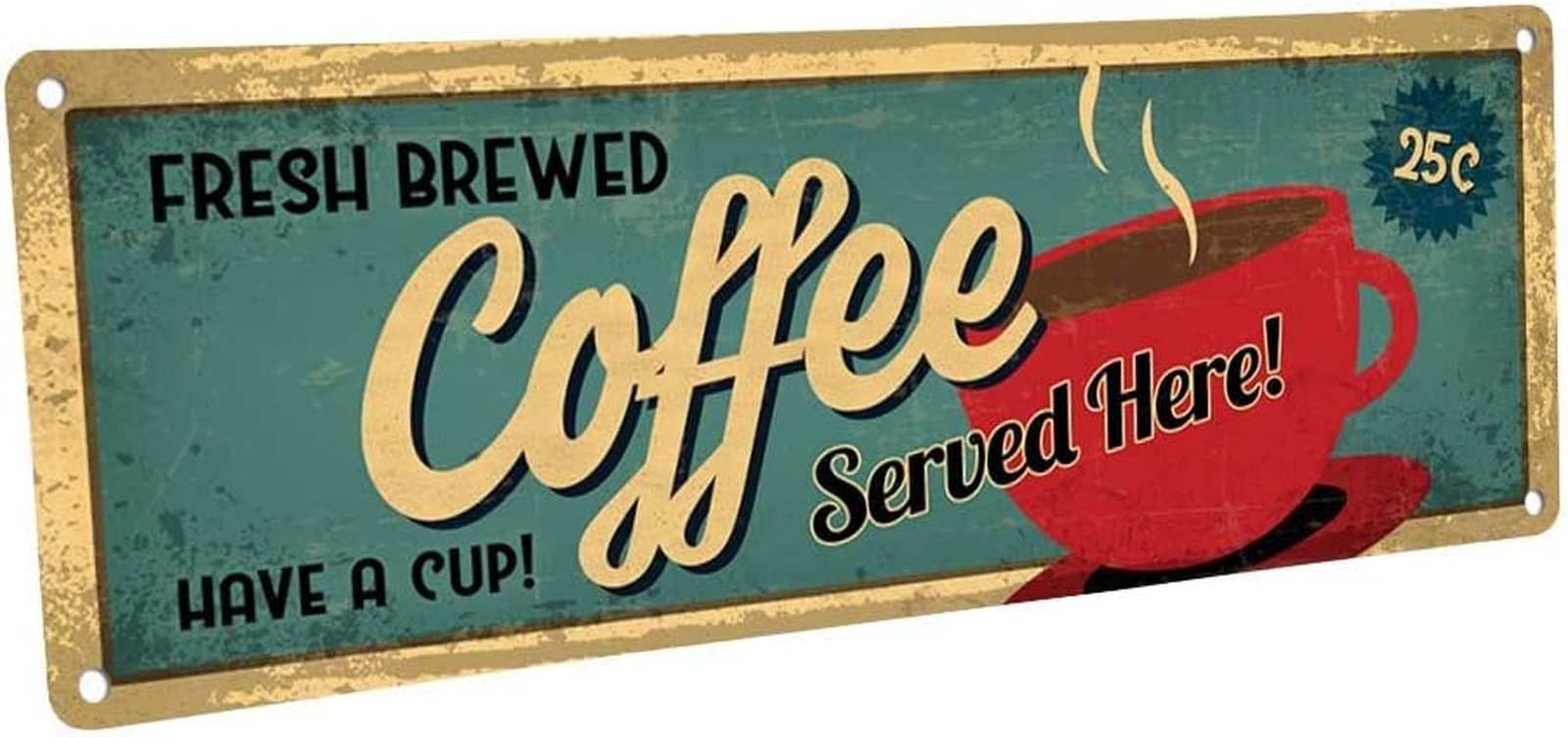 – Vintage Bar Wall Sign, Fresh Brewed Coffee Served Here Metal Sign, 4