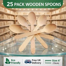 25 PACK WOODEN CUTLERY SPOONS 6" (15cm) FOR PARTIES FUNCTIONS EVENTS CELEBRATION