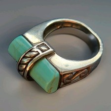 Vtg Southwest Style 925 Sterling Silver Open Work Turquoise Color Ring Sz 6.5