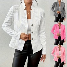 Women's Blazer Jacket Suit Coat Single-breasted Stand Collar Tops Slim Outerwear