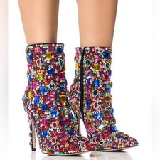 Women  s Rhinestone High Heel Boots Glitter Zipper Ankle Boots Ladies Shoes