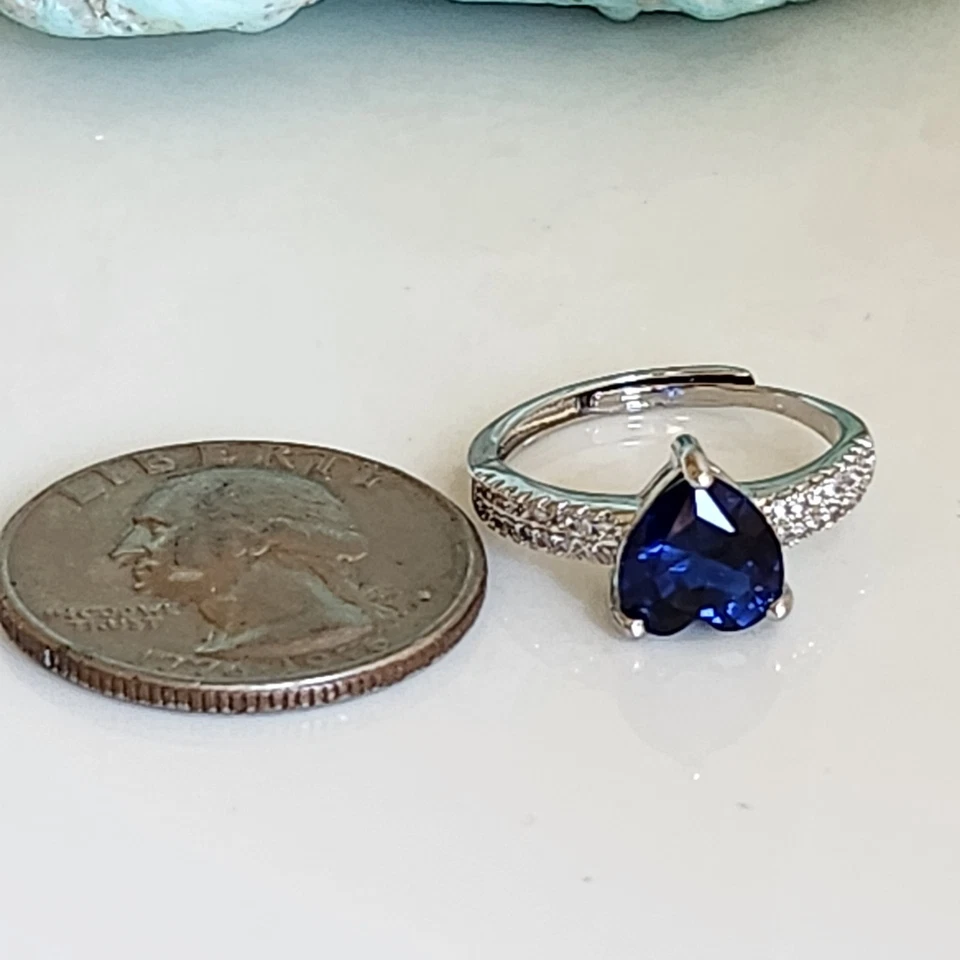 925 Sterling Silver 8mm Heart Sapphire Cocktail Ring size 8.25 Gemstone Foto 2 de 3