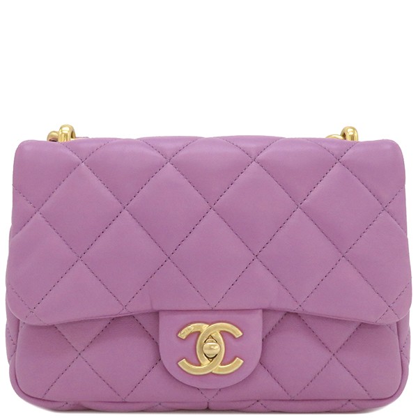 Chanel Shoulder Bag Matelasse Small Flap Lambskin Purple Chain Coco Mark AS3214