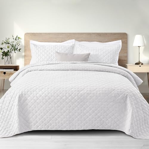 Soft Quilt Set Queen Full Size, 3 Pieces Lightweight Quilts White Bedspreads - Bild 2 von 7