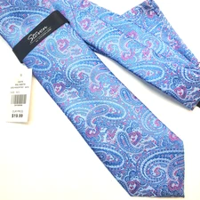 New Steven by Steven Land Tie Necktie 57" Long Men Pocket Square Blue Paisley