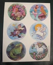 Vintage 80’s AGC American Greetings Sticker Sheet Unicorn Pegasus Fairy Dragon