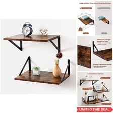 Floating Shelves Set of 2 16 Inch Wide 12 Inch Deep Rustic Wood Wall Mounted