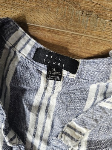 Kelly Renee Romper Womens XL Blue White Striped Linen Blend Shorts Pockets - Picture 4 of 7