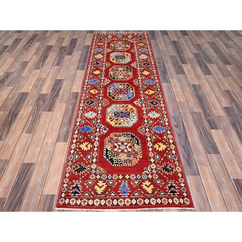 2'7"x8' Red Hand Knotted Afghan Ersari Special Kazak Wool Wide Runner Rug G86457 - Picture 2 of 7