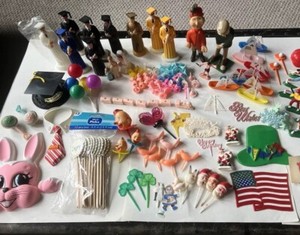Huge Lot Of MCM Plastic Cake Toppers Kitschy