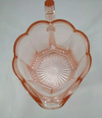 Pink Depression Glass Creamer & Sugar Vintage Art Deco Panel Design Octagon - Picture 5 of 12