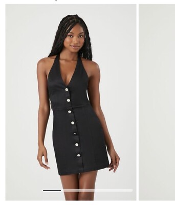 Forever 21 Halter Mini Dress Button Front  Black  Size M  NWT | eBay
