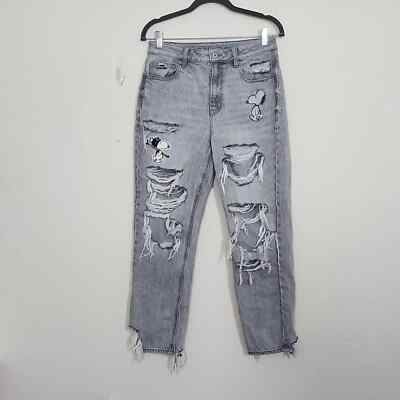 American Eagle × Peanut Snoopy Destresse Mom Jeans Grey Size