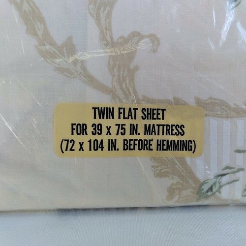 New Vintage Twin Flat Sheet Stevens 39 x 75 Beige Elegante Floral USA NOS - Picture 3 of 8
