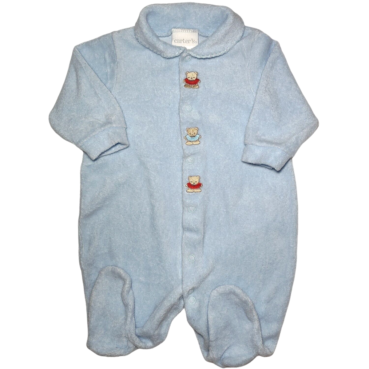 Carter's Vintage Blue Bear Baby Mos 1pc Sleeper Outfit Terry  Embroidered Boy