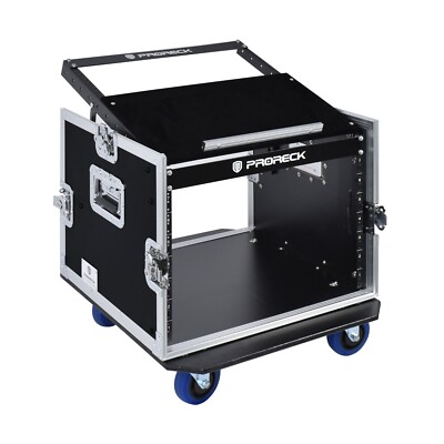 PRORECK Rack/Road Case 20'' Rackable Depth With Slant Mixer Top Casters 8-U