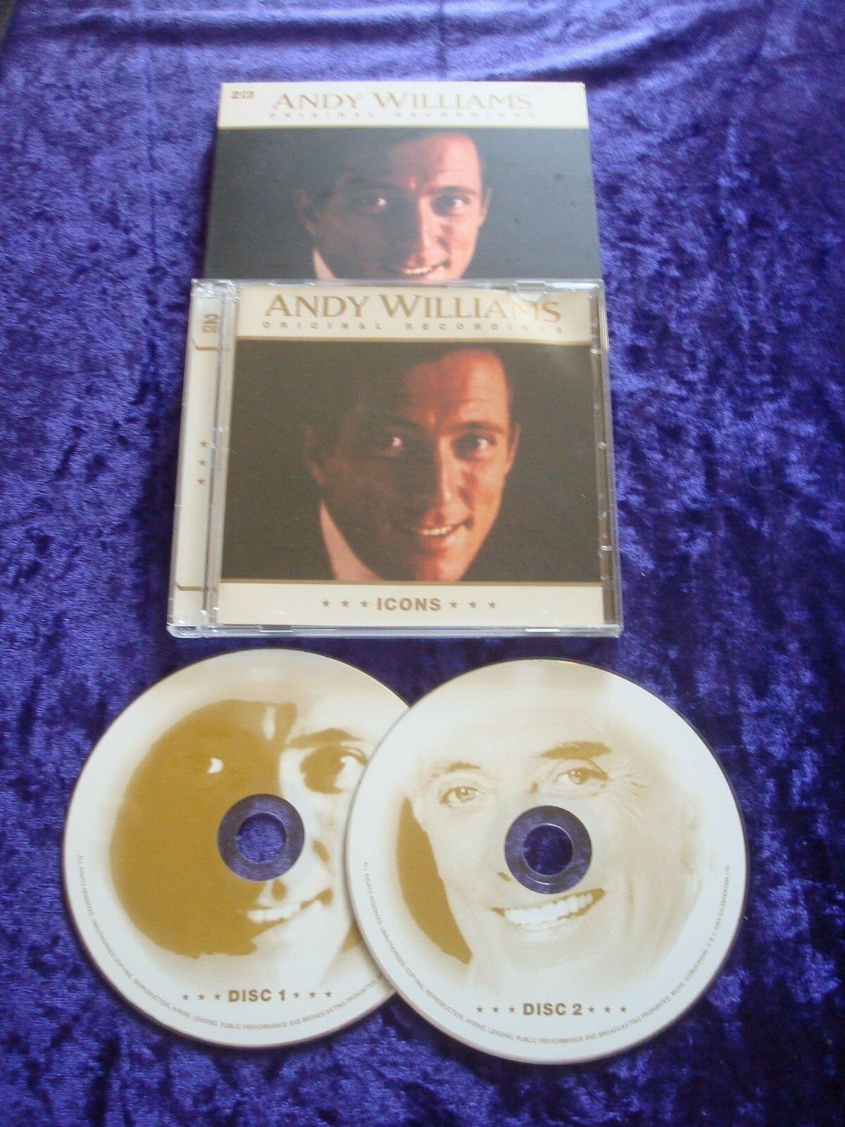 CD.ANDY WILLIAMS.ICONS.2 CD SET.ORIGINAL RECORDINGS.42 TRACKS.SLIPCASE VERSION.