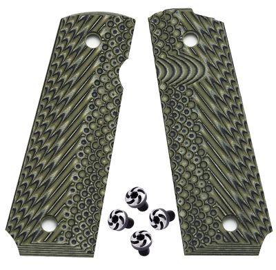 1911 full size G10 grips  BlackGreen + Spiral design Torx grip screws -Klonimus