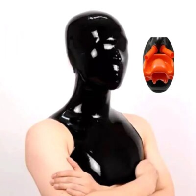 Latex tops with mask red teeth nose tube no zip 0.4mm