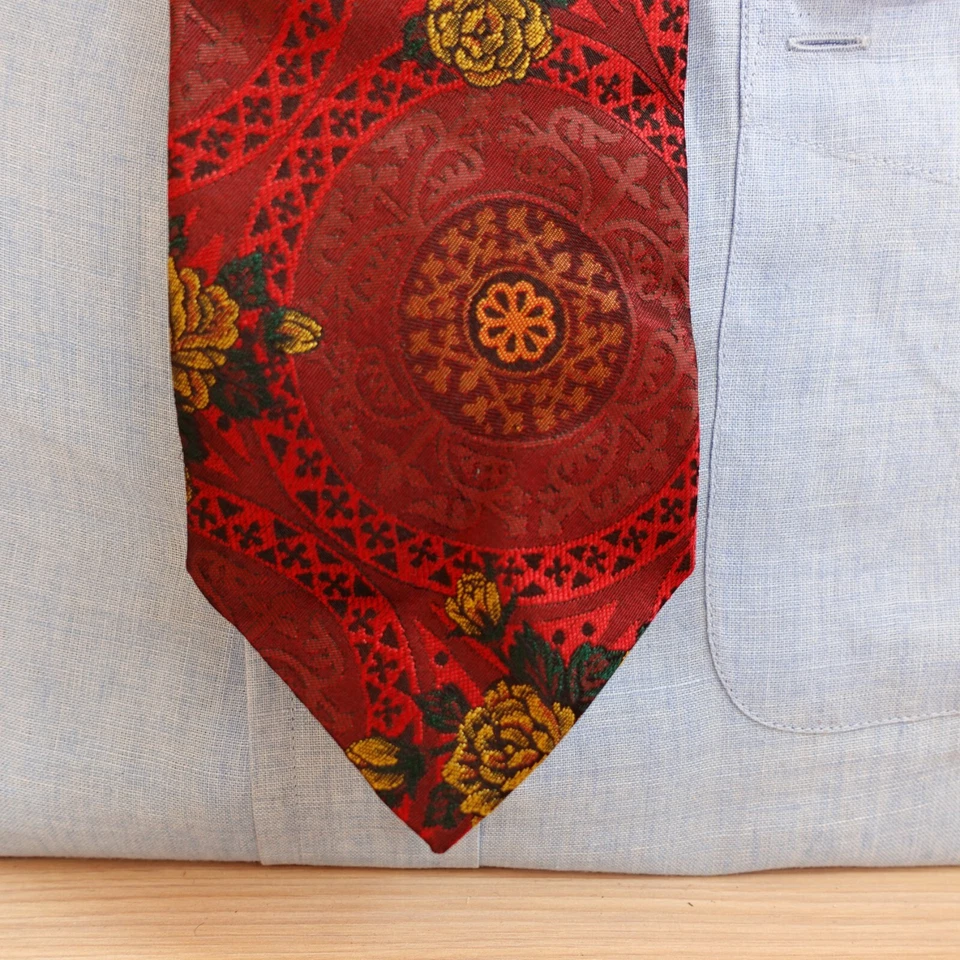Corbata Pierre Balmain para Hombre Rojo Amarillo Floral Medallón Arte Victoriano Jacquard Foto 2 de 4