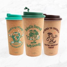 Eco-Friendly Reusable Cork Coffee Cup Double-Walled Leak-Proof Lid Travel Mug