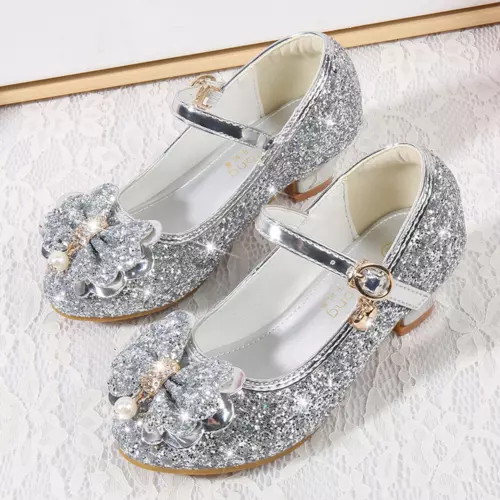 Kinder Mädchen Festliche Schuhe Absatz Glitzer Hochzeit Party Prinzessin Schuhe- - Bild 5 von 39