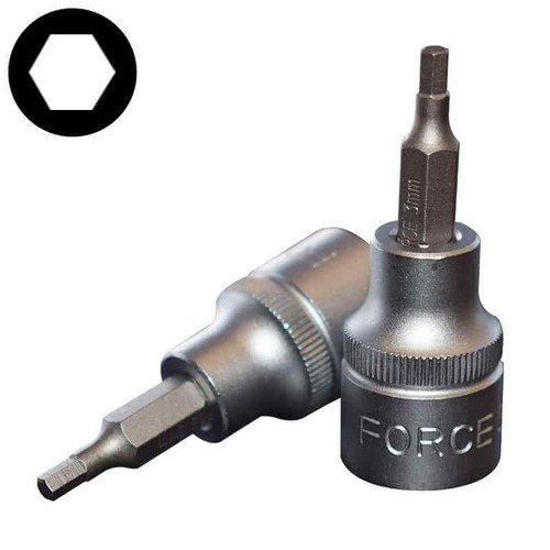 Force/Selta 3/8" Dr. 50mmL Hex Socket Bits H3-H12mm Metric or 1/8"-1/2" Imperial - Picture 2 of 3