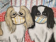 Japanese Chin Collectible 8x10 Art Print Signed by Artist KSams Quarantine Masks