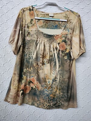 Womens Blouse Venezia 14/16 Multicolor With Nice Floral Design Good Condition 