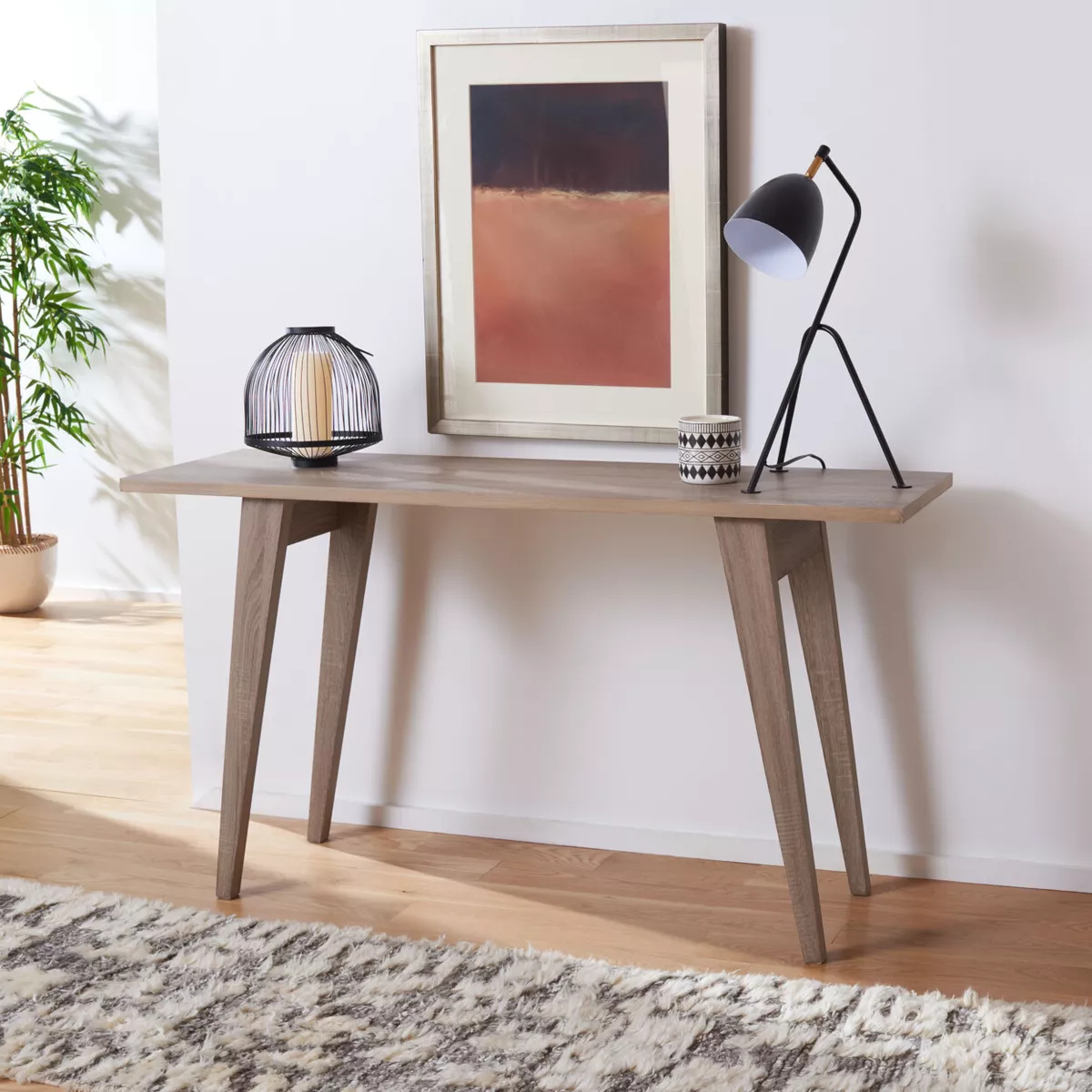 SAFAVIEH Manny Retro Mid Century Wood Console Table Oak eBay