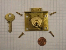 CORBIN #0666 DEADBOLT DRAWER LOCK, 7/8" LENGTH, SATIN BRASS, KEYED DIFFERENTLY