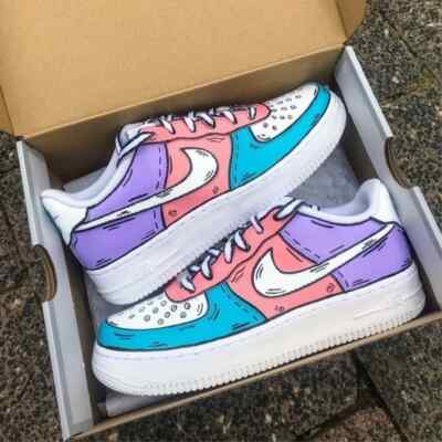 Air Force Custom Shoes Bubblegum Cotton Candy Dream Pink Purple Blue  Cartoon