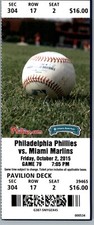 Miami Marlins vs Philadelphia Phillies 10/2/2016 Ticket Ryan Howard