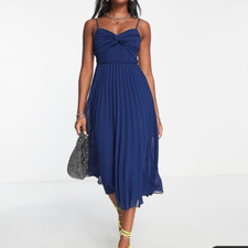 Asos Navy Twist Front Pleated Cami Dress  | Size 2