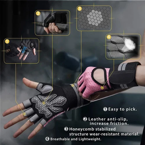 Women/Mens Gym Gloves With Wrist Wrap Workout Weight Lifting Fitness Exercise US - Picture 5 of 17