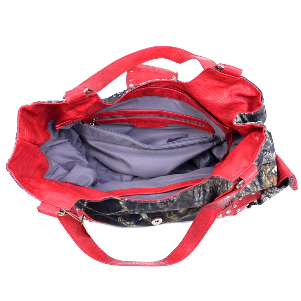 Bolsos de mano medianos para mujer Bolso de hombro de camuflaje con tachuelas Carteras de viaje informales Foto 4 de 4