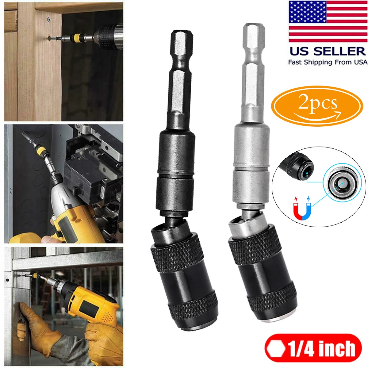 2pcs Steel Impact Magnetic Pivoting Bit Holder Drill Bit