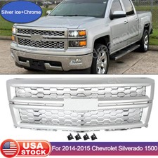 Front Grille Honeycomb Silver Icechrome For 2014-2015 Chevrolet Silverado 1500
