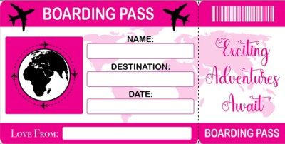 Leere Bordkarte Flugticket individuelles Geschenk Weihnachtsgeschenk schreiben & abwischen rosa