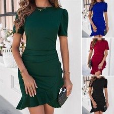 Women's Mini Bodycon Dress Short Sleeve Crew Neck Party Ruffle Hem Dresses