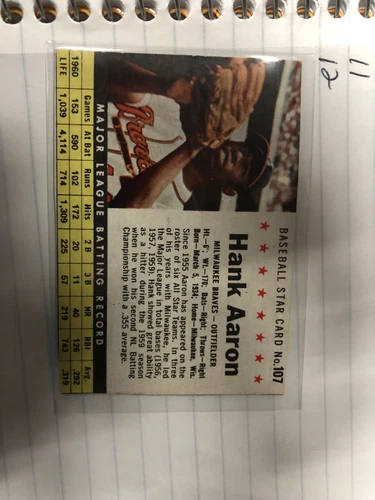 HANK AARON #107-Mil Braves-Outfield-1961-Post Cereal-VG