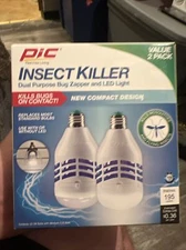 Pic Bulb LED Insect Killer Dual Purpose Bug Zapper & LED Light 195 Lumens 2 Pack
