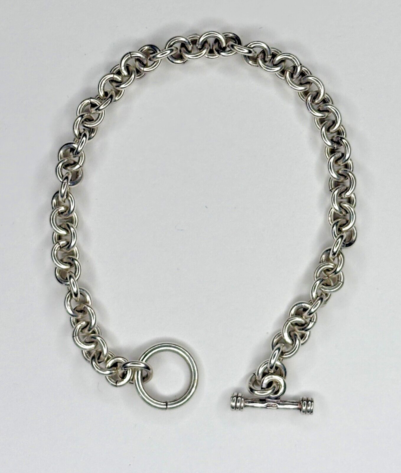 Sterling Silver 925 Solid Rollo Link Bracelet wit… - image 1